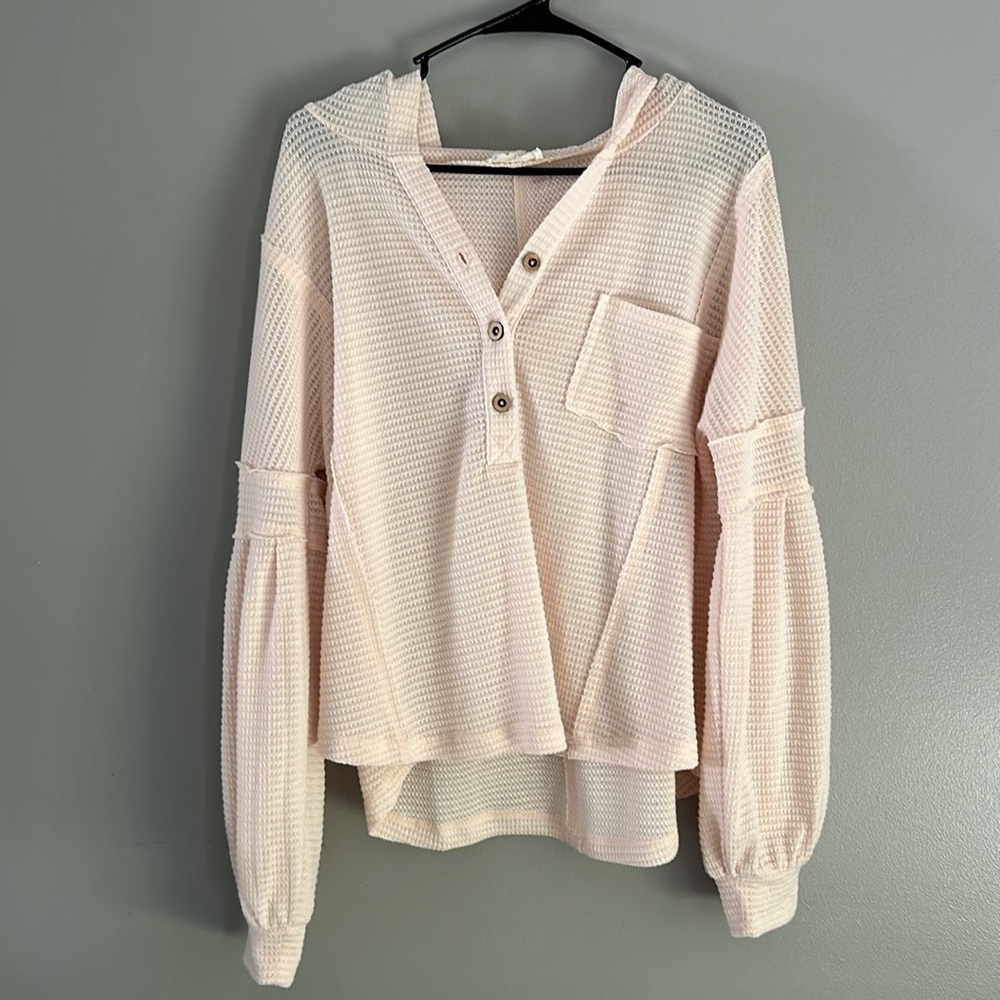 Lightweight quarter button hooded top